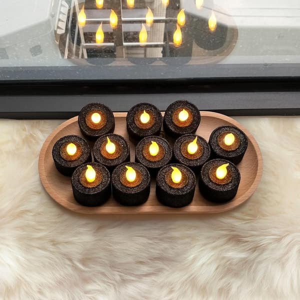 12-pak LED sorte lys, batteridrevne fyrfadslys, sorte flammer