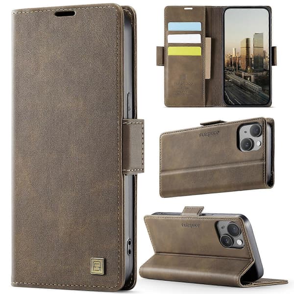Retro Läder Plånboksfodral för iPhone 15 Plus Brown