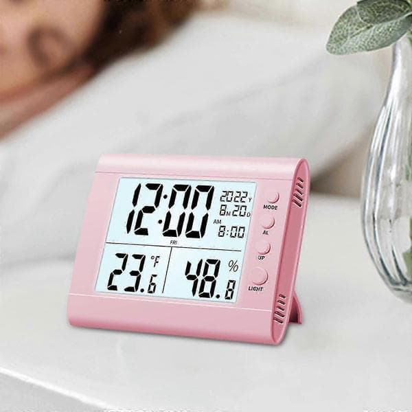 Digital väckarklocka Hygrometer Lättläst Stor digital display Hushåll Pink