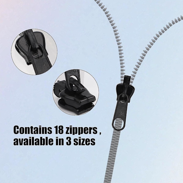 18 st Fix Zip Puller, Zipper Fixer Avtagbar Zipper Reparationssats, Omedelbar Zipper Flikar Dragkedja Byte Slider (Svart)