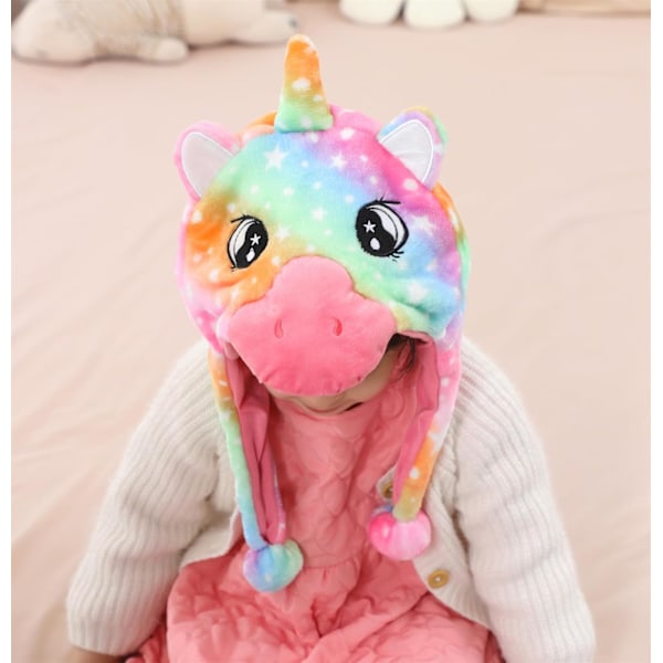 Vinter Unisex Pludset Dyr Hat Børn Piger Drenge Sød Sjov Dyr Ansigt Halloween Hat med Lange Øreklapper Julefest Unicorn