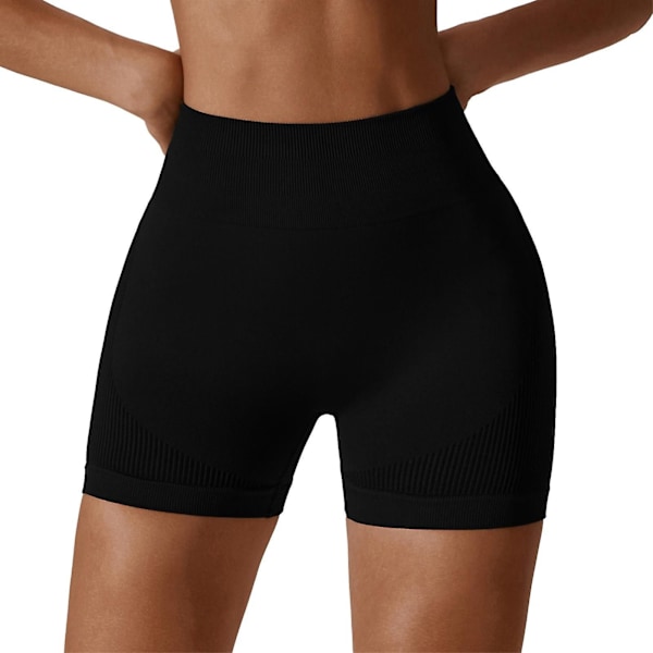 Sømløse Hip Lift Sports Shorts Høj Elastisk Åndbar Fitness Bukser Til Løb Cykling Black S