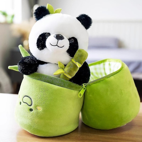 Simulert bambusrør panda-dukke, komfortabel plysj-fylt pute for gutter og jenter Bamboo Tube Panda 30CM