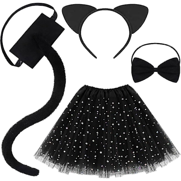 4 Pieces Cat Costume, Cute Cat Cosplay Kitten Ears Cat Tail Bow Tie Princess Tutu Skirts Animal Costume Fancy Dress Up For Kids Girls Children Hallowe