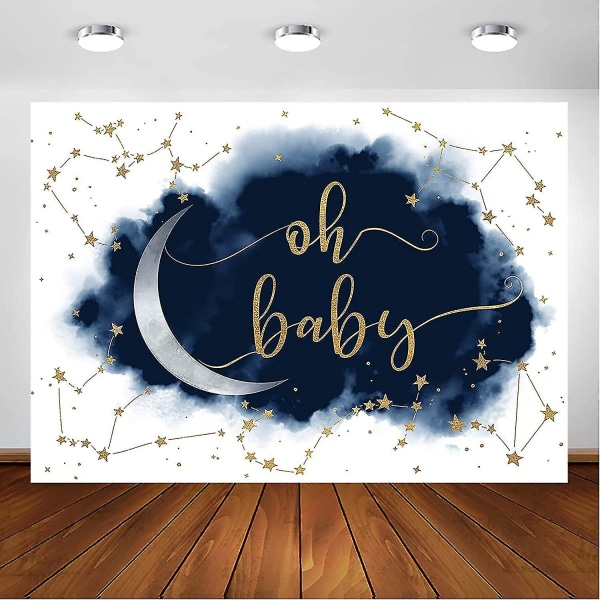 Himmelsk Baby Shower Bakteppe For Boy's Baby Shower Festdekorasjoner Fotoshoot Fotografi Bakgrunn Twinkle Little Star Moon Navy And Gold Baby S