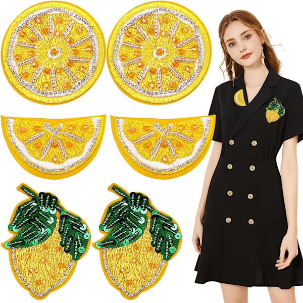 6 stk. Sitronperlebroderier, Sitronfrukt Broderimerker