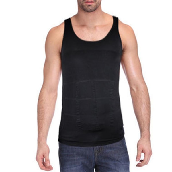 Menn Gynecomastia Compression Fitness Topp Vest Tank Midje Trainer Undertøy Body Shaper Belly Control Undershirt Black M