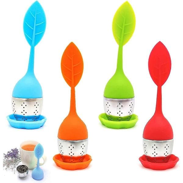 4 Stykker Te-infuser i Rustfrit Stål og Silikone - Te-si med Låg og Underkop (farve tilfældig)