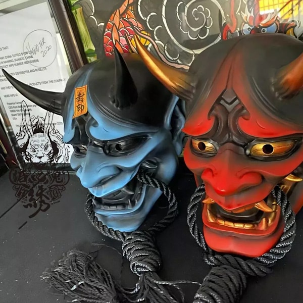 Oni Demon Oni Samurai Spøkelsesmaske Samurai Spøkelse Azul