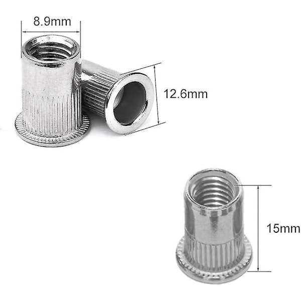 Popmutter 100 stk Popmutter Gjengede Mutter Rustfritt Stål Popmutter Flat Head Gjengede Muttere Popmutter Gjengede Inserter Mutter Hode Mutter For Hus