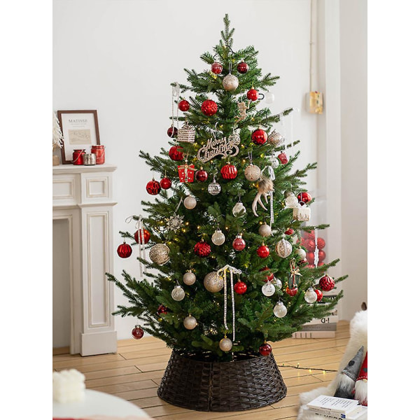 Xmas Christmas Tree Rattan Wicker Skirt Stand Base Basket Cover Ryddig dekor 2023 Christmas Rattan Cover Gray Small