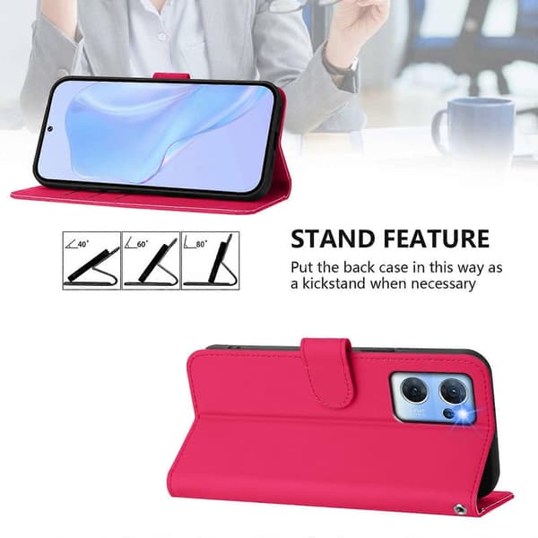 Lanyard PU Etui Til OPPO Reno7 5G Global Rose Red