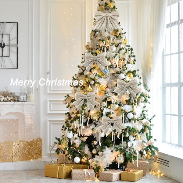 5 stk Julebåndsløjfe 24cm Stor størrelse Julesløjfer Båndsløjfer Ornamenter Julepynt til juletræer Gaveindpakning Jule Tr champagne
