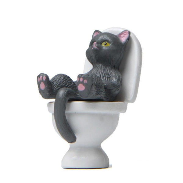 Sød killing kat sidder på toilet ornament pvc statue figur skrivebord dekoration Grey 1Pc