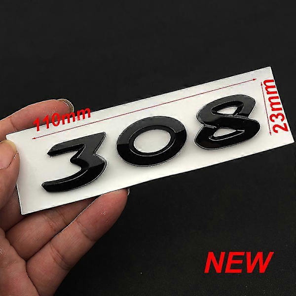 3D Abs Svart Krom 308 Logotyp Bokstäver Bagageutrymme Emblem Badge För Peugeot 308 Sw Cc Limmärke Nummer Dekal Tillbehör