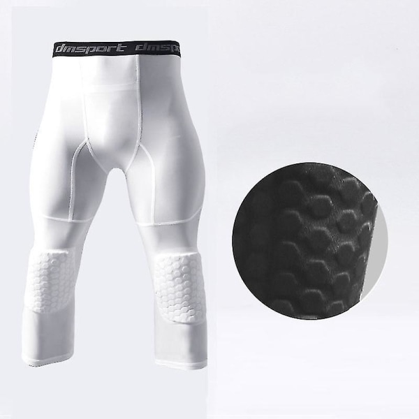 Basketball leggings med knæpude til mænd 3/4 kompressionsbukser Sportsbukser Multi-way White S