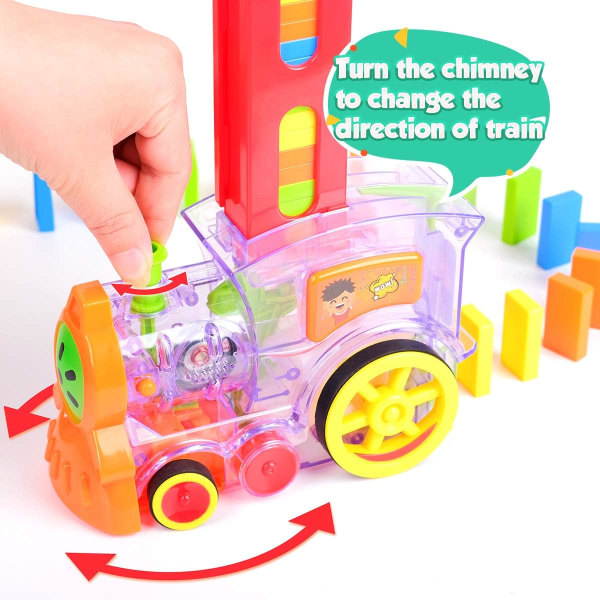 Automaattinen Domino-junamalli valolla, pinottava Domino-lelu, pinottava peli, luova lahja 3-, 4-, 5- ja 6-vuotiaille pojille ja tytöille.