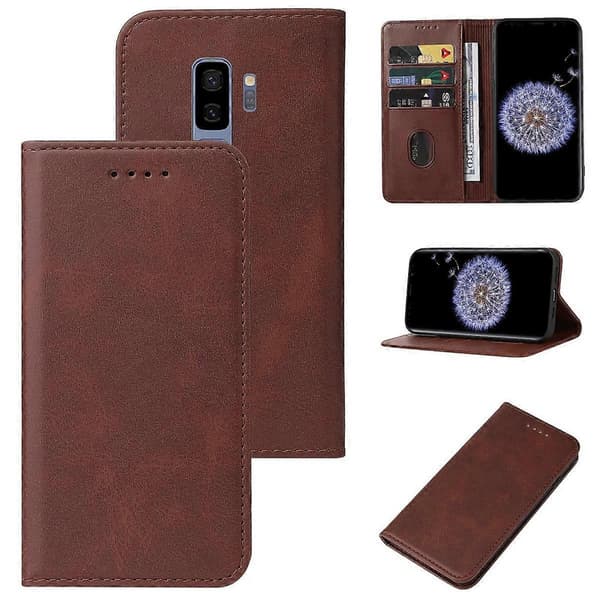 Magnetiskt Läderfodral för Samsung Galaxy S9 Plus Brown