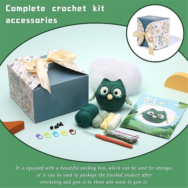 Virka kit Diy uggla virka kit med stickning garn nålar plysch docka lätt
