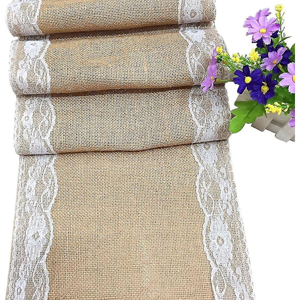 Juteblonde Bordløber - Spids Borde - Hessian Bryllup Indretning Retro Jute Stof