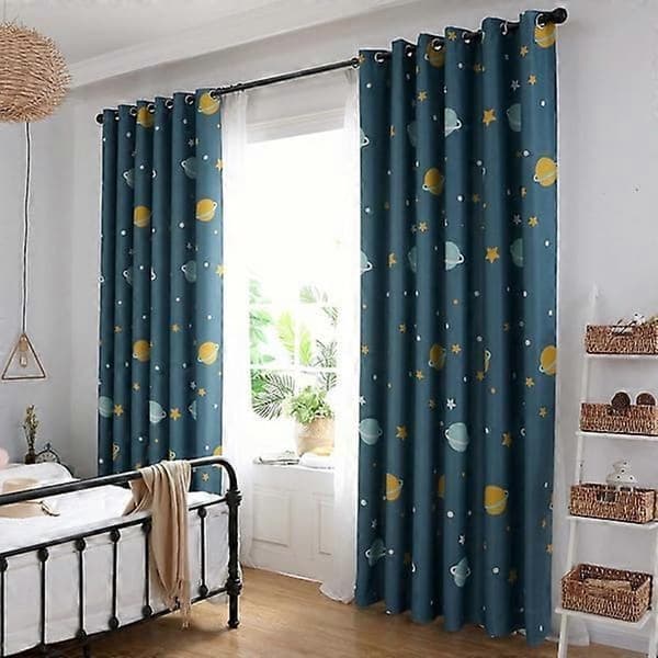 Tegneserie Blå Planeter Polyester Gardiner Lysgardiner Soverom Stue (1 stk)