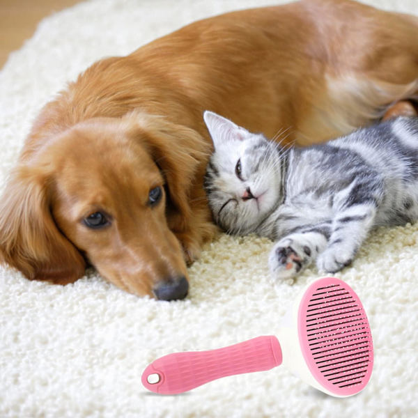 Hunde-katte-kanin-plejebørste til fjernelse af løse underpels - let at fjerne løse underpels, kæledyrsmassageapparat egnet til kæledyr med langt eller kort hår Pink