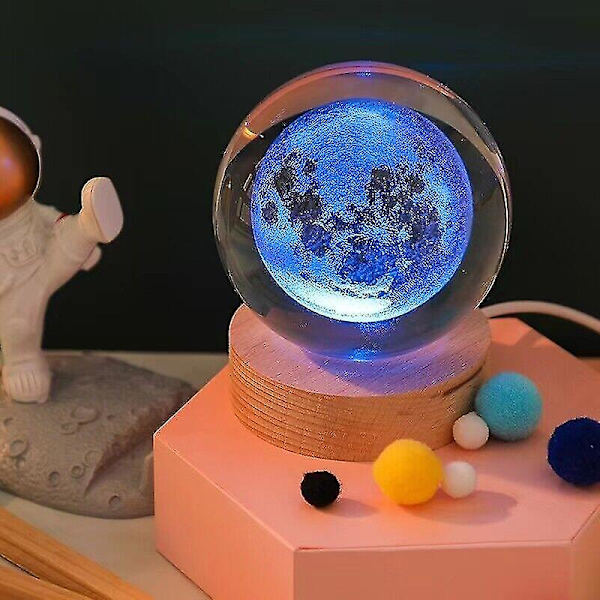 7 farver Planet 3d Krystalkugle Lasergravering Solar System Led Ball Light Gave Moon