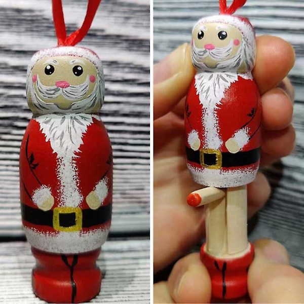 3D Hauska Joulupukin puinen riipus Miniatyyri Joulupukki Figuurit Jouluriipuksella Joulupuukoristeet-1