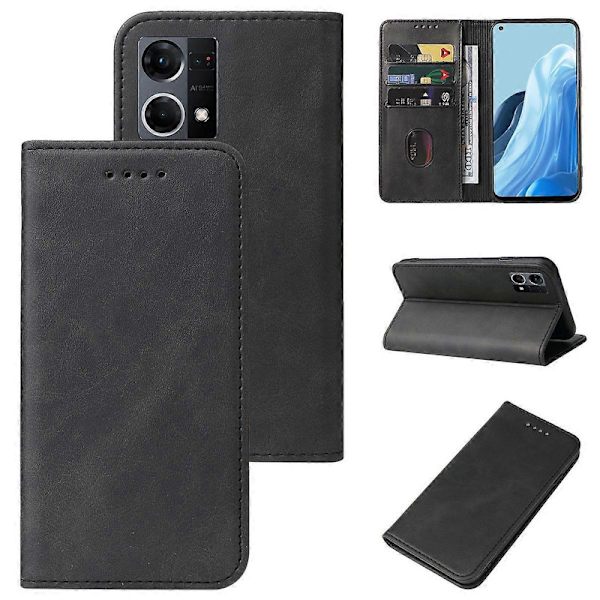 Magnetiskt läderfodral för OPPO Reno7 4G Black