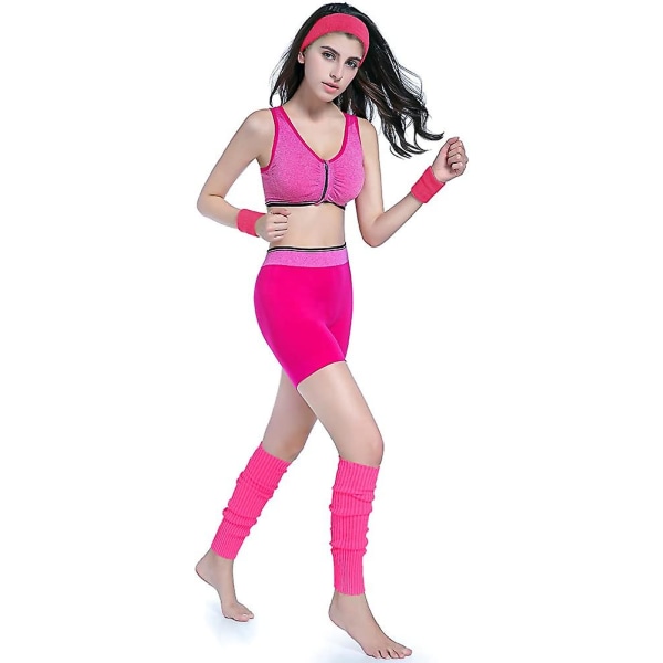 Neulo naiset 80-luvun neonvaaleanpunainen fitness otsanauha rannekkeet jalkojen set