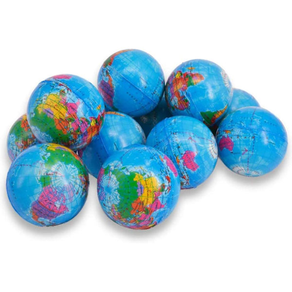 24 kappaleen puristusmaailman stressipalloja lapsille Mini Earth Ball - Paineenlievitykseen tarkoitetut terveyspallot Globe Pattern Balls, koulu, luokka, juhlasuosio