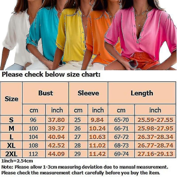 Naisten lyhythihainen V-kaula-aukkoinen paita Naisten casual nappiin kiinnitettävä pussillinen baggy Yellow XL