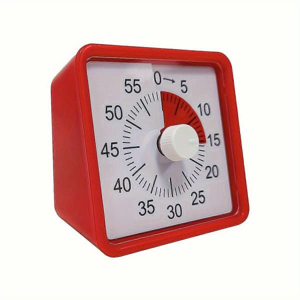 Lydløs 60-minutters timer til børn og voksne, synlig nedtællingstimer til kontormøder, eksamener og køkkenbrug Red