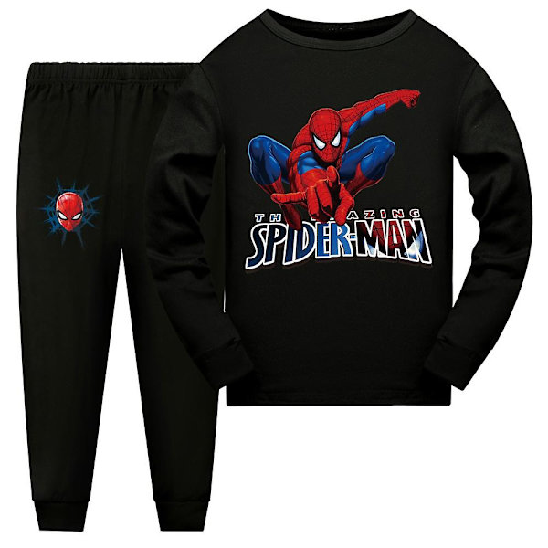 Børn Drenge Piger Spiderman Pyjamas Loungewear Langærmet T-shirt Bukser Nattøj Pjs Set Superhelte Pyjamas Outfits Alder 7-14 år Black 11-12Years