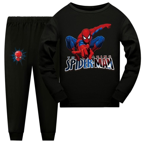 Børn Drenge Piger Spiderman Pyjamas Loungewear Langærmet T-shirt Bukser Nattøj Pjs Set Superhelte Pyjamas Outfits Alder 7-14 år Black 9-10Years