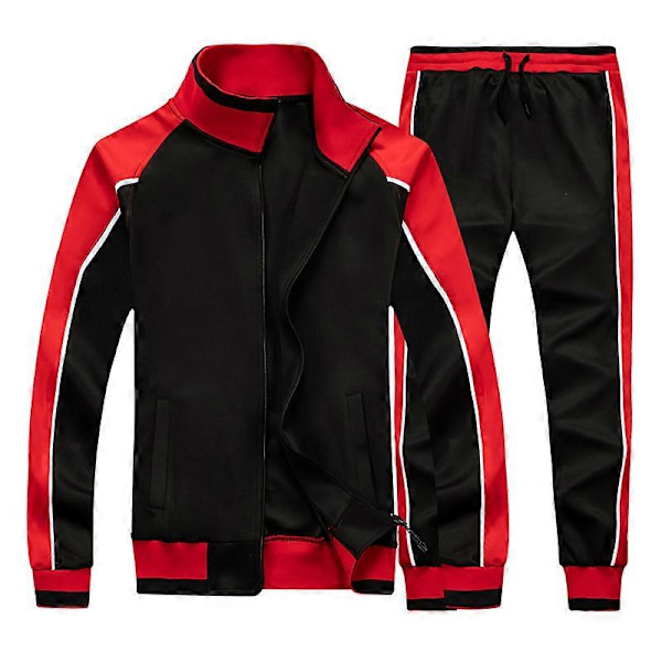 Männs Aktivkläder Hel Dragkedja Varm Träningsoverall Sportset Casual Sweat Suit Red 2XL