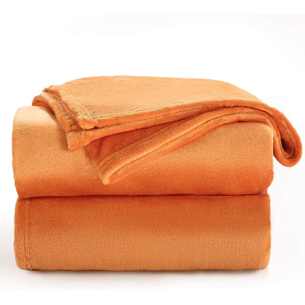 Oranssi fleece ruudullinen peitto 150x200 cm - Pehmeä ja lämmin sängynpeitto ruudullinen flanellisehtava sohva