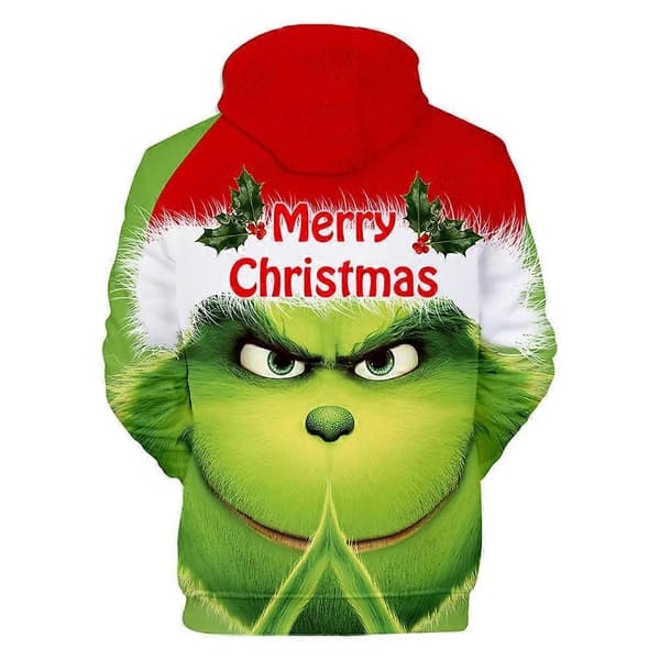 Barn Gutter Jenter Jul Grinch 3D-trykte hettegensere Langermet hettegenser Genser Casual Pullover Løse Juletopper Gave E 8-9 Years