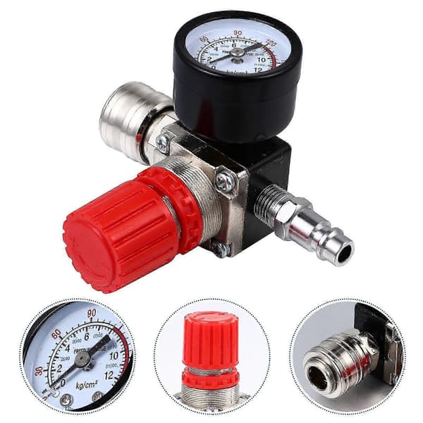 Trykkregulator med måler, justerbar luftkompressor trykkregulator i aluminium, 2-pakning