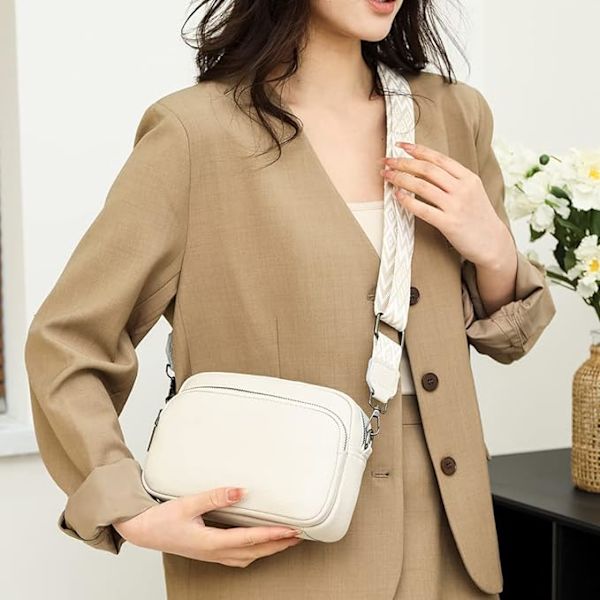 Crossbody-taske til kvinder, lille, skuldertaske til kvinder med bred rem, moderne justerbar rem, håndtasker i læder med lynlås