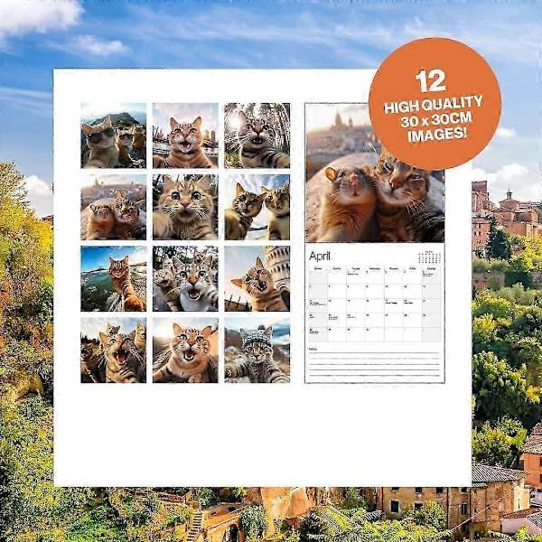 Katt-Selfies Kalender 2025, Katt Väggkalender 2025, Rolig Katt-Selfies Kalender 2025, 12 Månader Hängande Kalender Present till Kattälskare 1Pcs