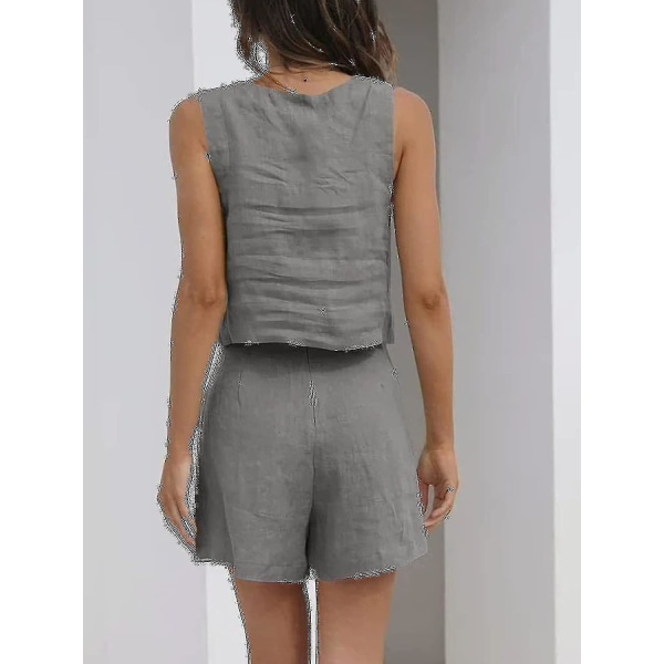 Kvinner 2-delt antrekk Matchende sett, linshorts Crop Tops Sommerferiesett Grey L