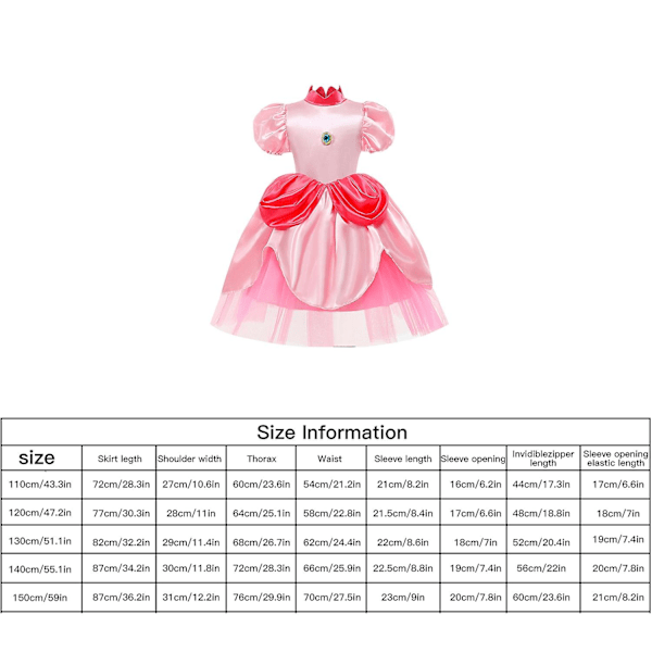 Peach Princess Klänningsset med Tillbehör för Flickor - Redo för Cosplay A 120