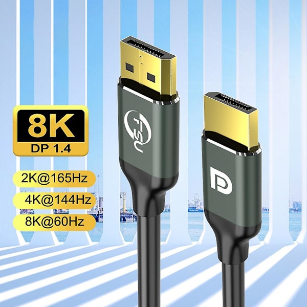 Displayport 1.4 8k 4k Hdr 144hz 165hz skjermportadapter for video-PC Bærbar TV Dp 1.4 Display P silver gray