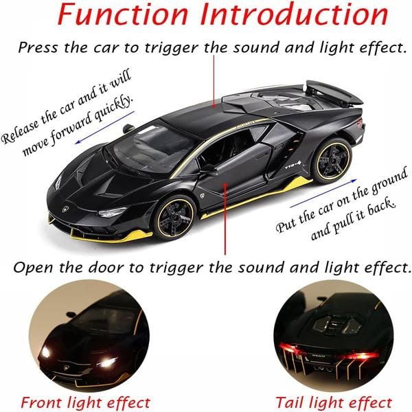 Legeringssamlerobjekt Sort Lamborghini Legetøjs Træk Biler Støbte Biler Model med Lys & Lyd