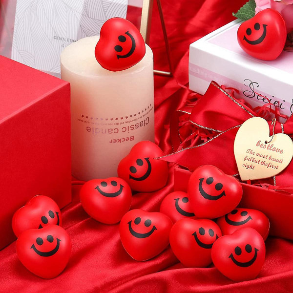 12 st Day Heart Stress Balls, röda Smile Squeeze Balls, hjärtformade skumbollar och vuxna