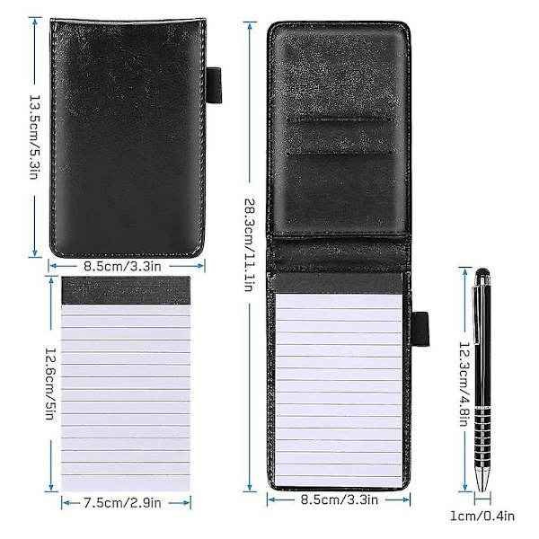 11 st Mini Pocket Notepad Holder Pu Läder Business Notebook Inkluderar 2 st Metallpenna 8 st Refil