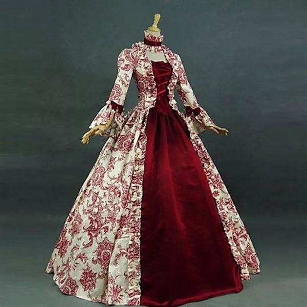 Middelalderlig Renæssance Regency Halloween Kostume til Kvinder Rojo 3XL