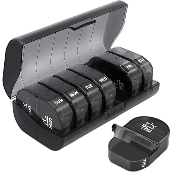 Weekly pillbox with two compartments and case