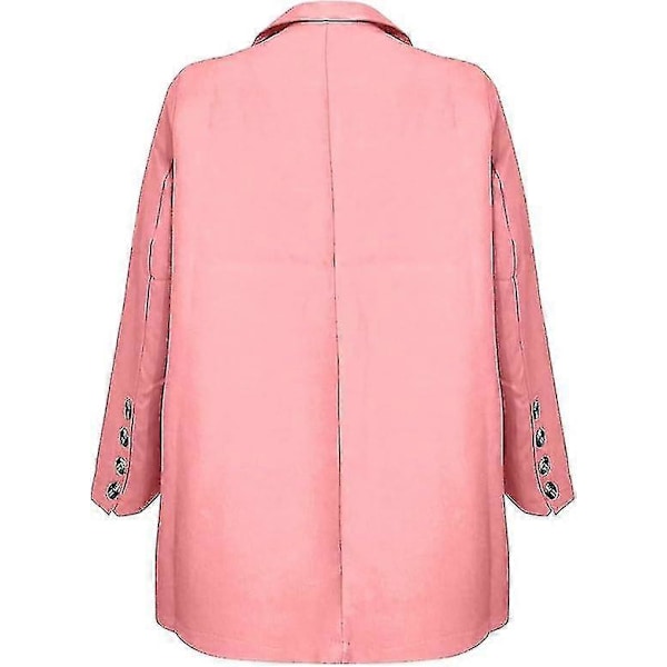 Dame 2-delt Outfit Blazer Sæt Elegant Business Arbejdstøj Vintage Klassisk Ensfarvet Rynket Ærme Åben Front Jakke Og Straight Leg Penci S Pink